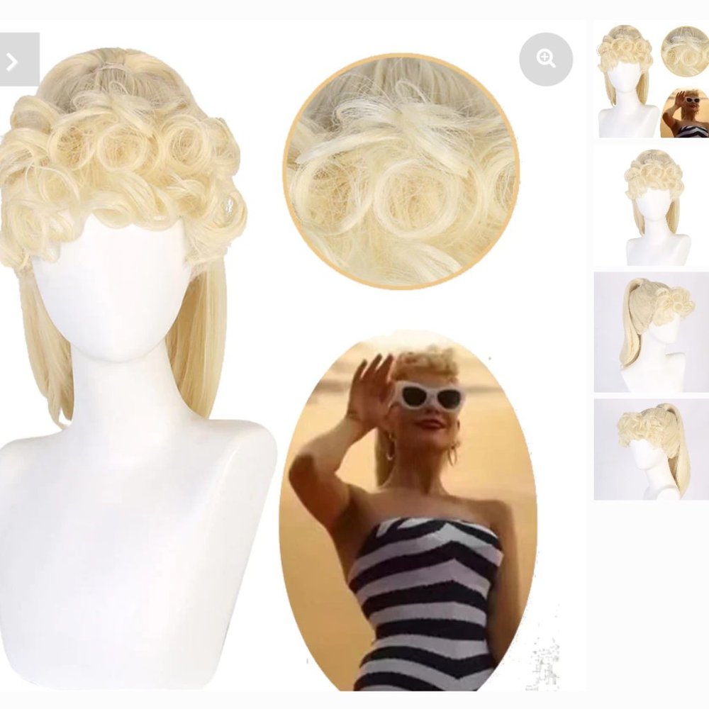 Barbie Movie Retro Ponytail Curls Curl Vintage Cosplay Wig